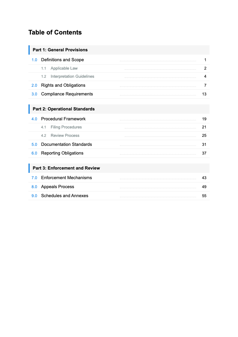 Plain structured book table of contents